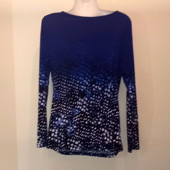 Calvin Klein Printed Keyhole Neck Jersey Blouse - Picture 7 of 13